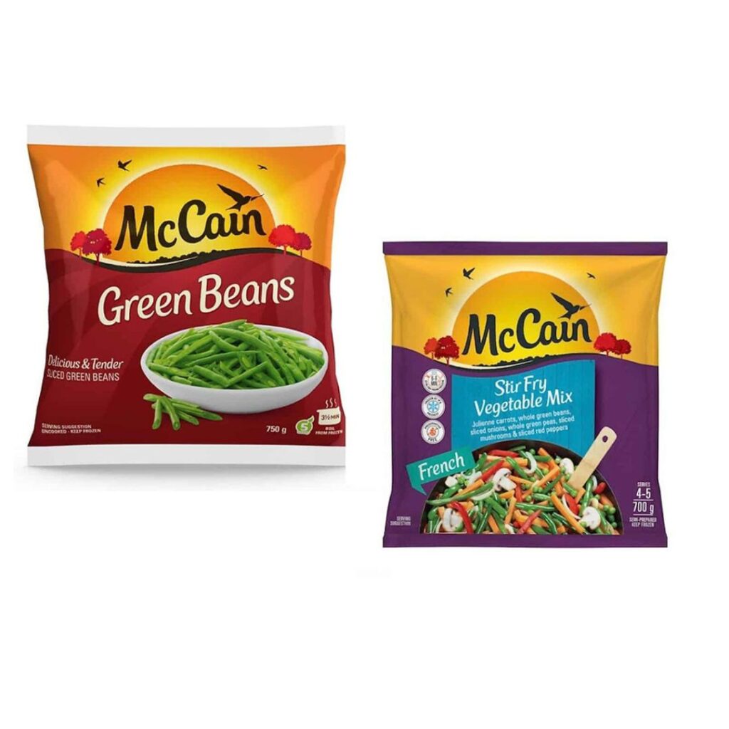 Image of McCain Green Beans product and McCain Stir Fry Vegetable Mix indicated under the Product Recall – McCain Beans And Spar Stir Fry Products.